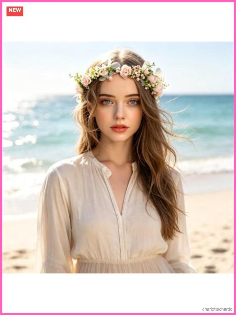 Handmade Pearl Flower Crown Floral Garland Headband Boho Headpiece - Picture 3 of 5